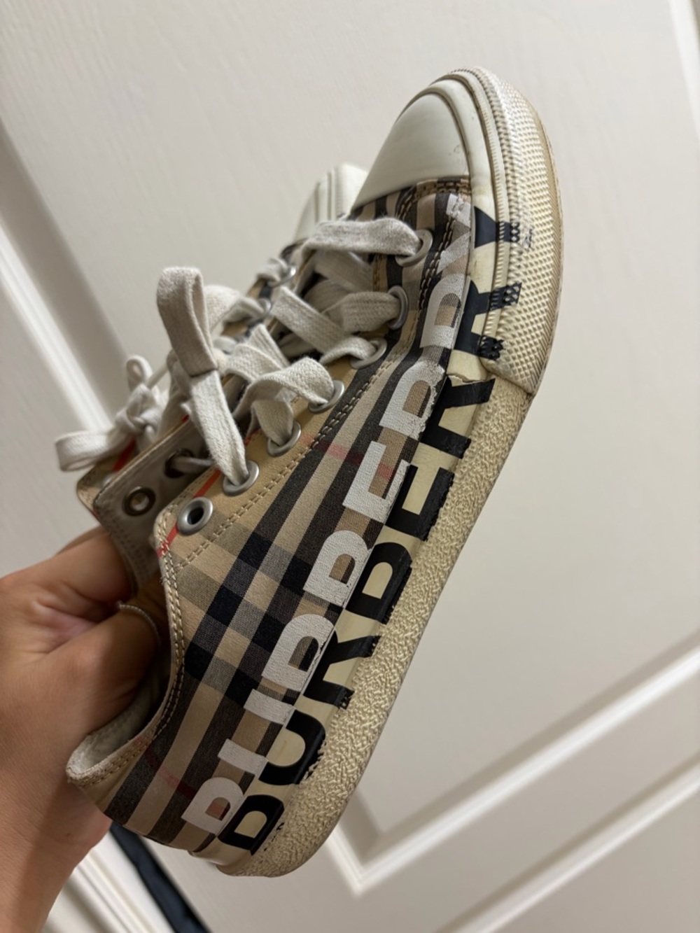 Burberry Beige Check Low-Top Sneaker with Logo